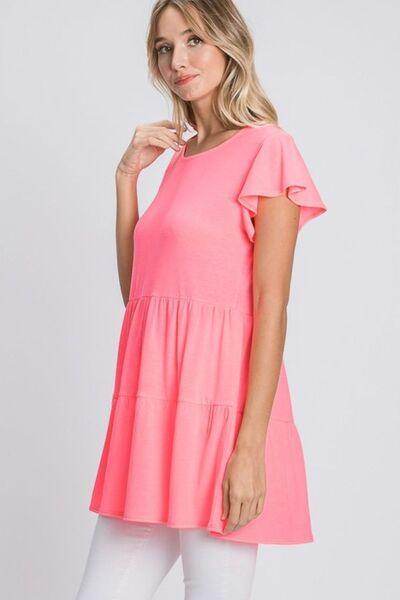 Heimish Full Size Tiered Round Neck Ruffle Sleeve Top Plus Size - Selvanelle