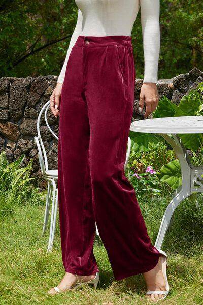 Velvet Wide Leg Pants with Pockets for Stylish Comfort - Selvanelle