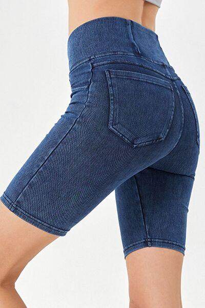 Basic Bae Asymmetrical Waist Denim Shorts With Pockets - Selvanelle