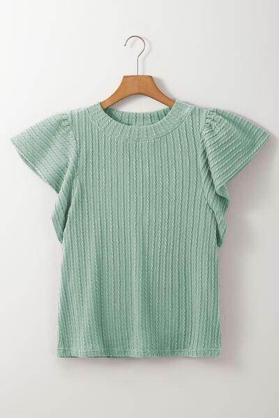 Textured Round Neck Flounce Sleeve Blouse for Stylish Wear - Selvanelle