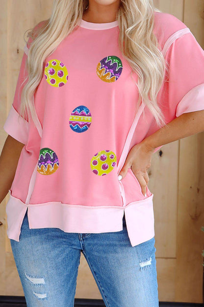 Sequined Easter Egg Short Sleeve T-Shirt - Selvanelle