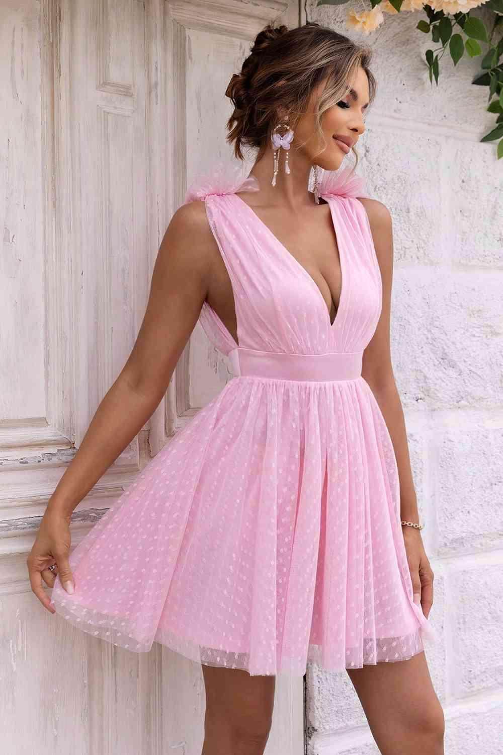Open Back Sleeveless Mesh Dress with Lace Detail and Lining - Selvanelle