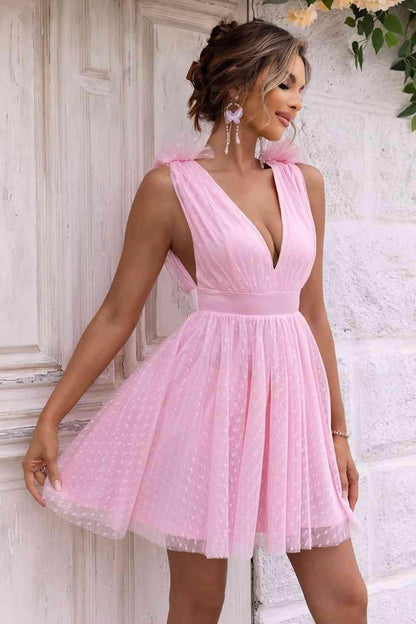Open Back Sleeveless Mesh Dress with Lace Detail and Lining - Selvanelle