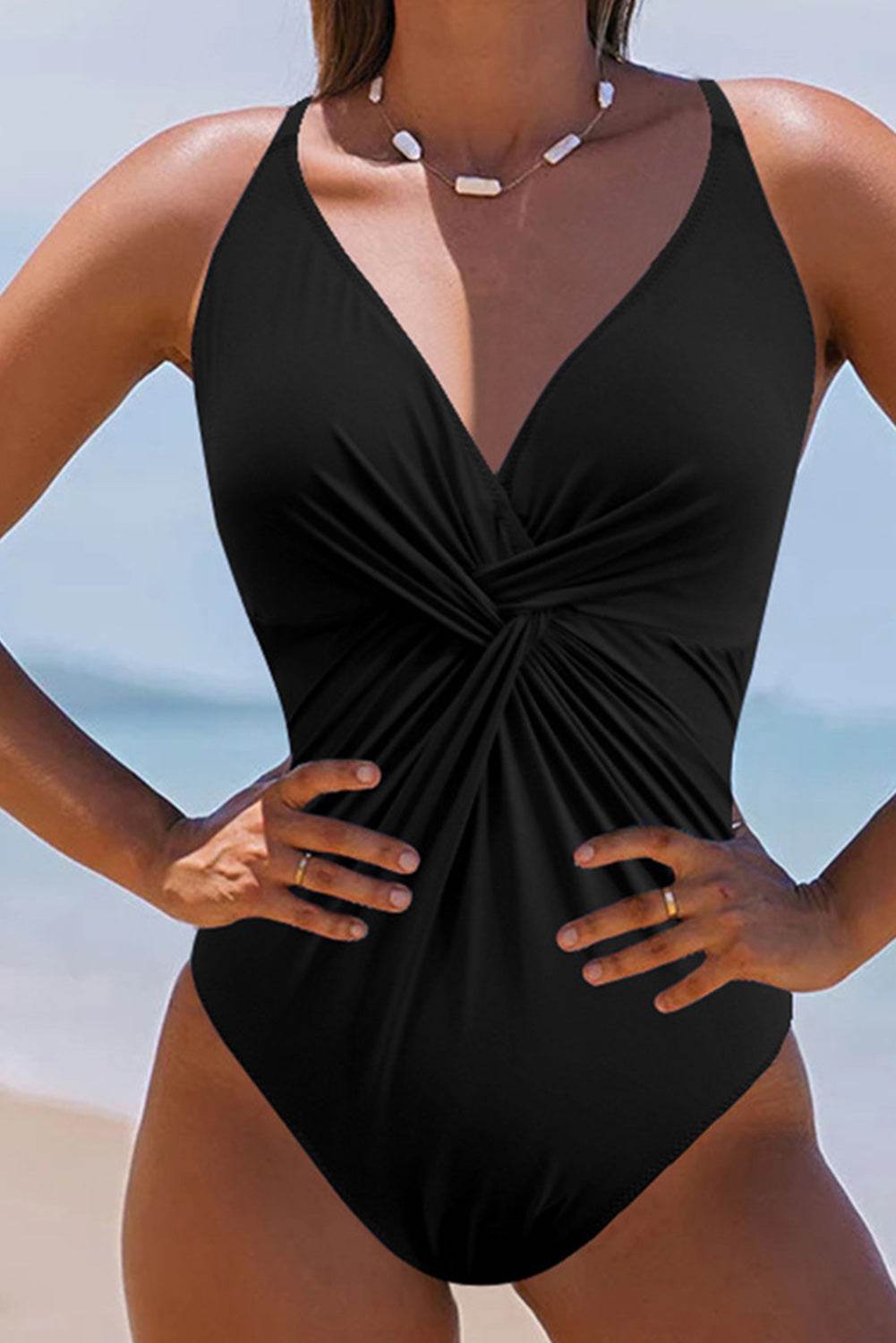 Twisted Crisscross V-Neck One-Piece Swimwear - Selvanelle