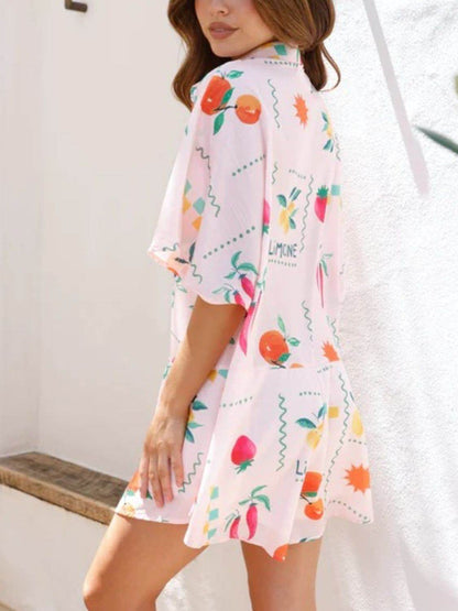 Printed Collared Neck Half Sleeve Romper - Selvanelle