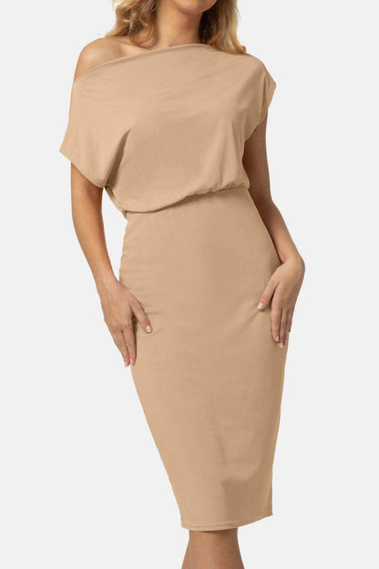 Boat Neck Short Sleeve Knee-Length Dress for Women - Selvanelle