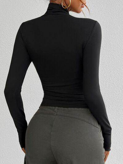 Devine Mock Neck Long Sleeve T-Shirt for Women Casual Wear - Selvanelle