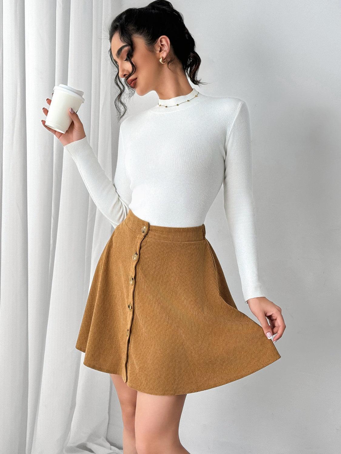 Buttoned Mini Skirt for Women in Sheer Opaque Design