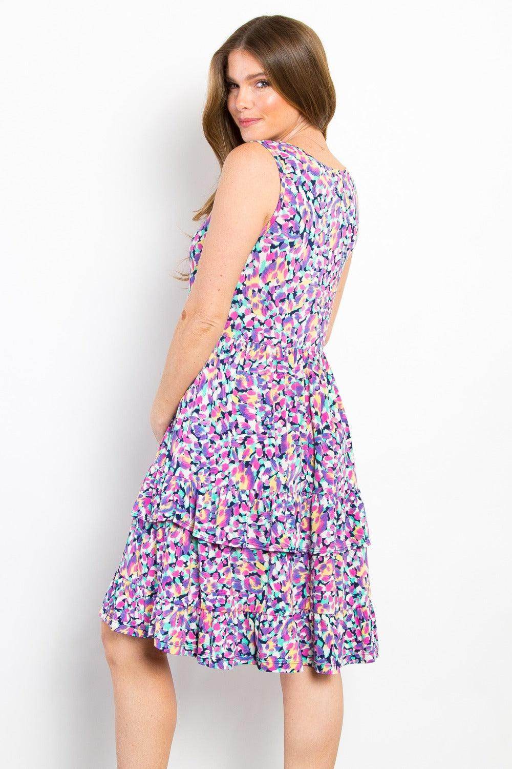 Be Stage Full Size Print Wrinkle Free Ruffled Dress Style - Selvanelle
