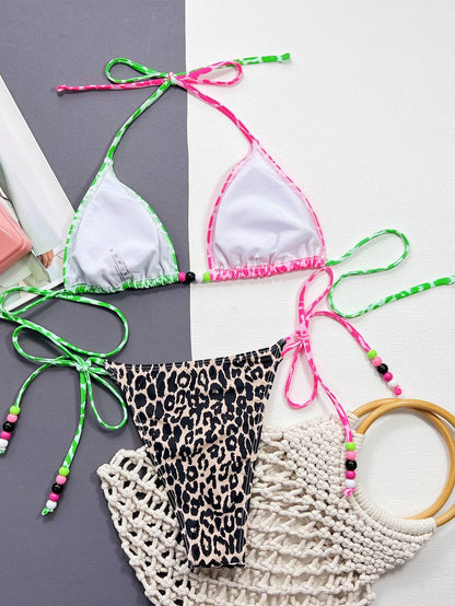 Leopard Tied Halter Neck Bikini Set - Selvanelle
