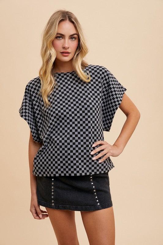 Annie Wear Checkered Round Neck Short Sleeve T-Shirt for Women