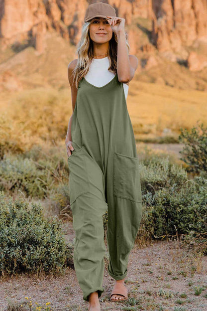 Double Take Full Size V-Neck Sleeveless Jumpsuit with Pockets - Selvanelle