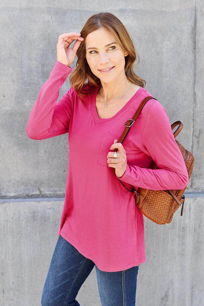 Basic Bae Full Size V-Neck Long Sleeve Top for Women - Selvanelle