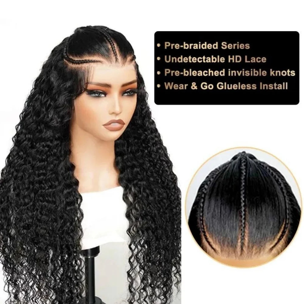 Glueless Pre Braided Wig Curly Hair 13x4 PreMax 3D Cap Wig With Mini Knots Bleached