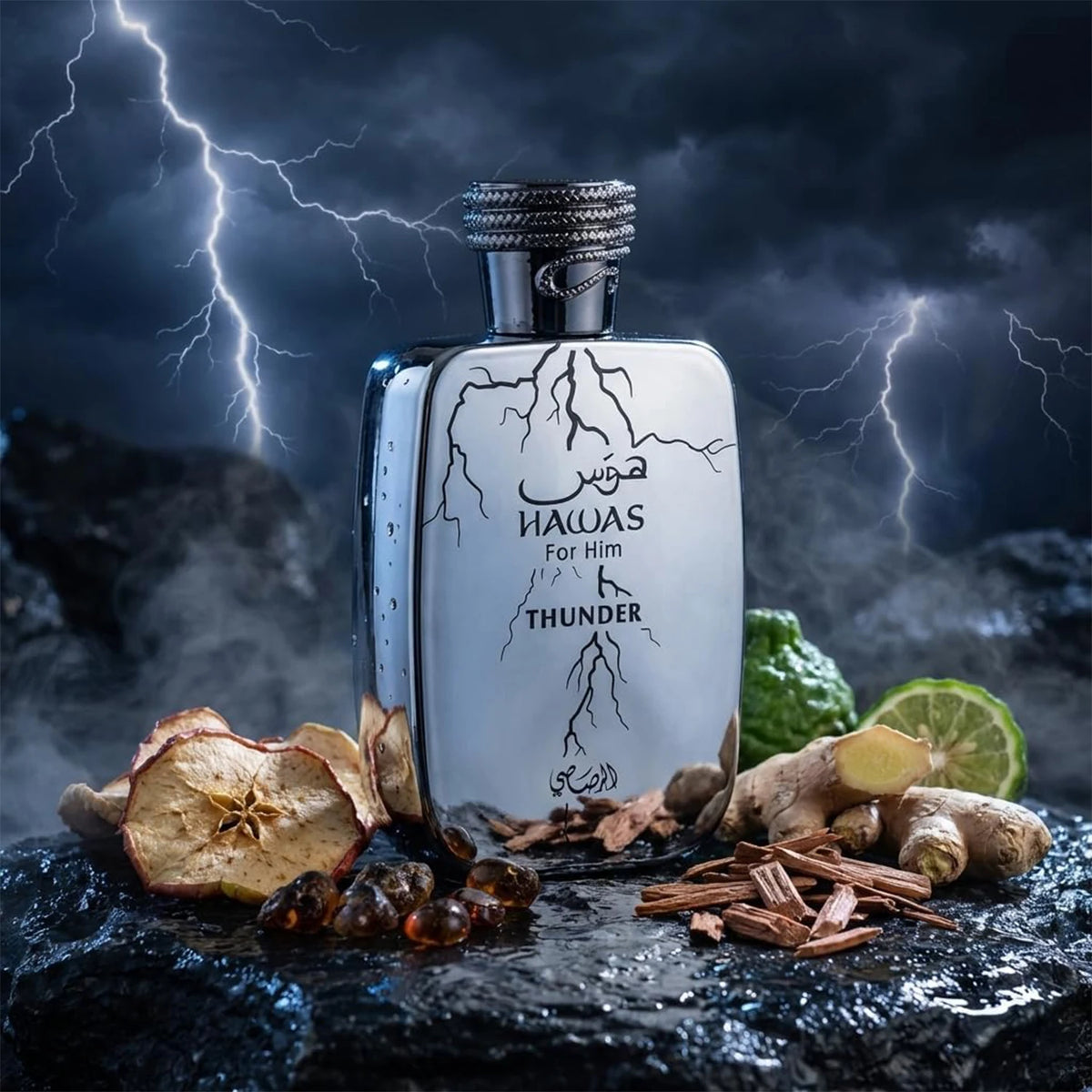 Rasasi Hawas Thunder for Him Eau De Parfum Spray – Electrifying Fresh Aquatic & Aromatic Woody Scent, Long-Lasting Premium Arabian Fragrance, Perfect Gift, 3.4 Fl oz / 100 ml