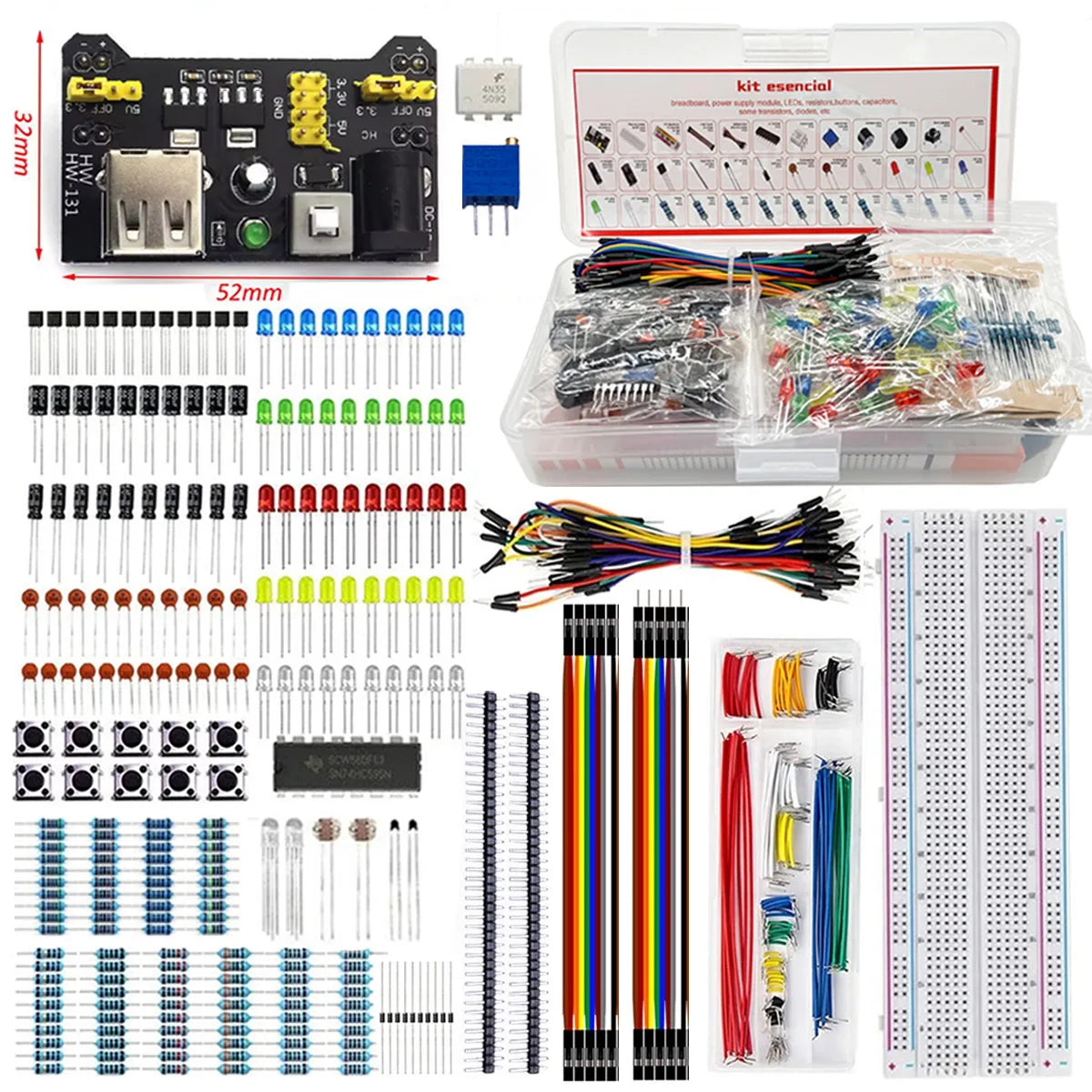 Electronic Components 830 Hole-Breadboard Kit Electrolytic Capacitor Resistor LED MB-102 for UNO R3 Component Pack Beginner Kit