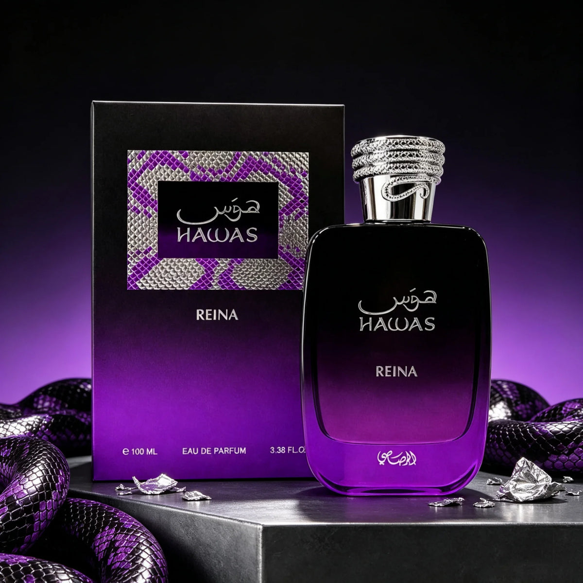 Rasasi Hawas Reina Eau de Parfum Spray for Women – Royal Oriental Floral & Sweet Fruity Scent, Powerful Long‑Lasting Sillage, Perfect Eid & Valentine's Gift, 3.4 fl oz / 100 ml
