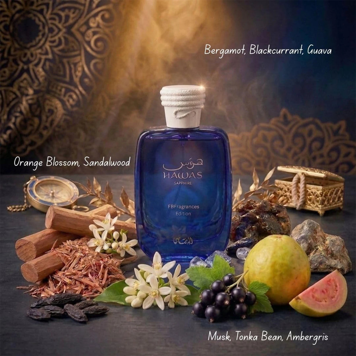 Rasasi Hawas Sapphire X Fbfragrances Edition Eau De Parfum Spray – Fresh Aquatic, Marine & Woody Scent, Radiant Long‑Lasting Sillage, Perfect Father's Day & Summer Gift, 3.4 Fl oz / 100 ml