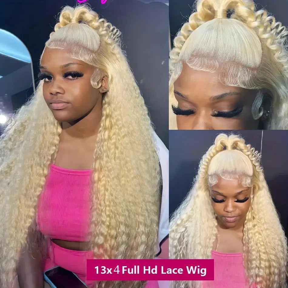 13x6 HD 613 Honey Blonde Deep Wave Lace Frontal Wigs 30 Inch Transparent Brazilian 13x4 Curly Colored Lace Front Human Hair Wigs