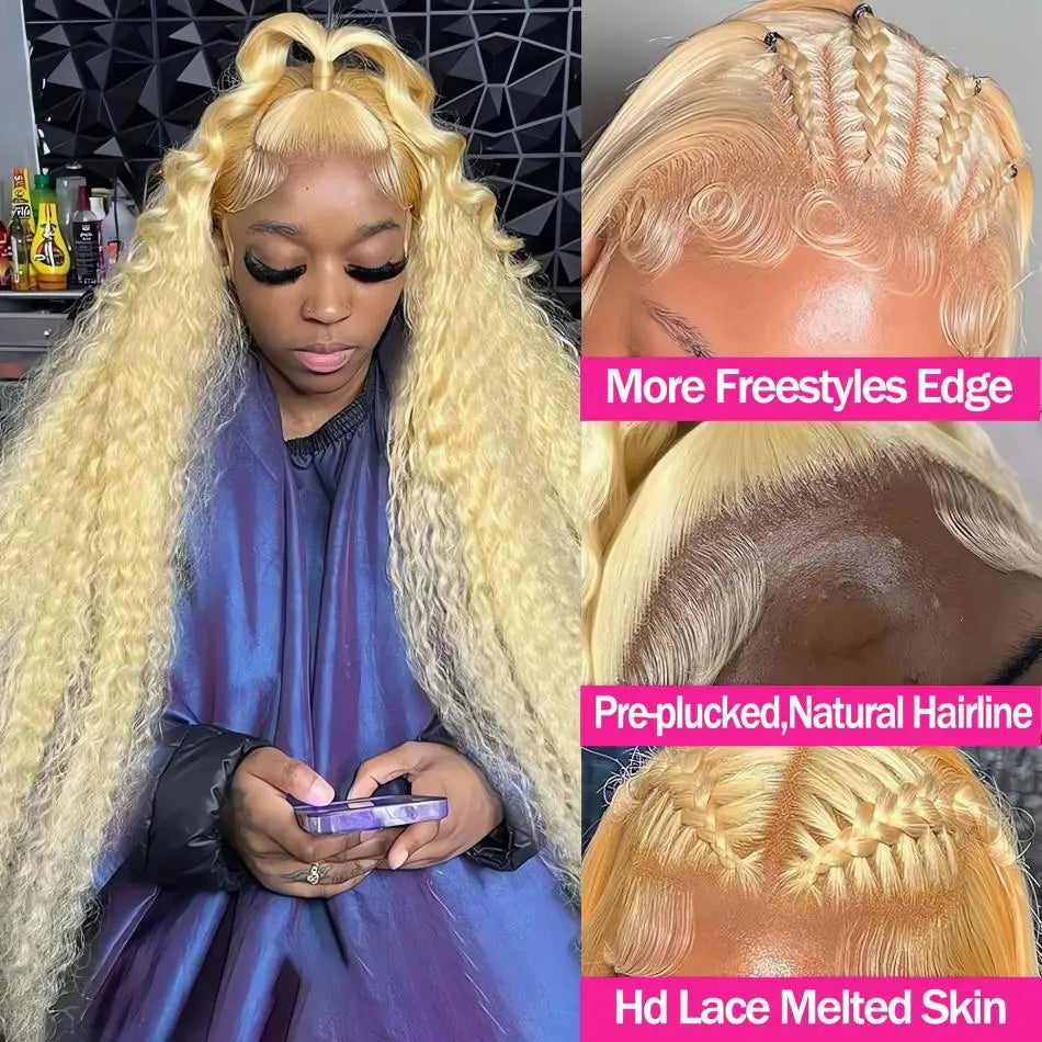13x6 HD 613 Honey Blonde Deep Wave Lace Frontal Wigs 30 Inch Transparent Brazilian 13x4 Curly Colored Lace Front Human Hair Wigs
