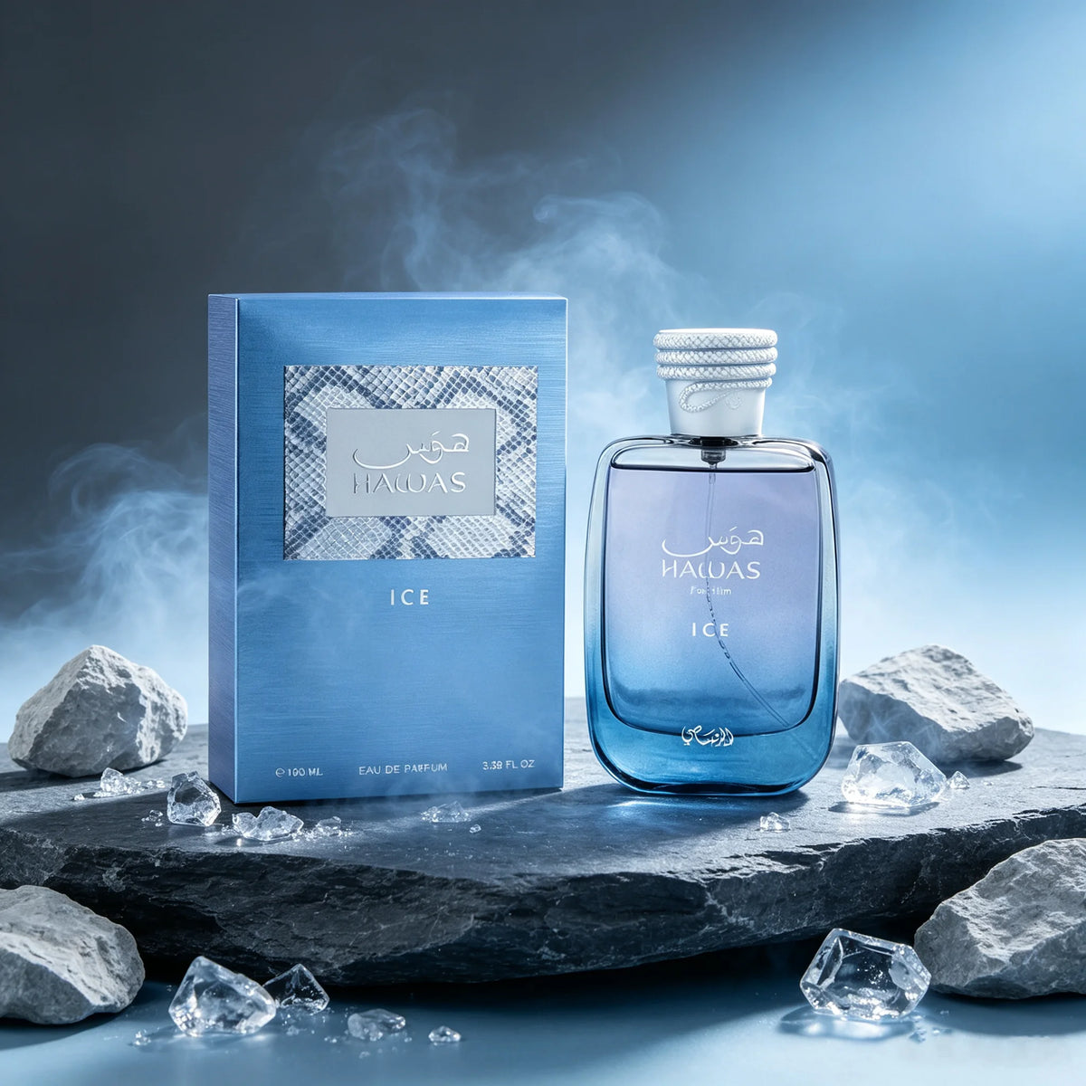 Rasasi Hawas Ice Men’s EDP – Icy Fresh Citrus Aroma, Long-Lasting, 100 ml / 3.4 Fl oz