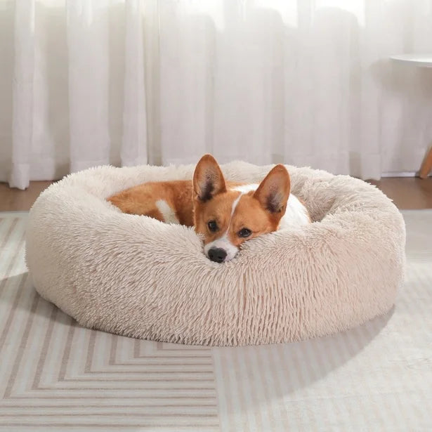 Nice Quality Drop Shipping Cute Animal Fluffy Dog Bed Premium Plush Donut Calming Bed for Pet