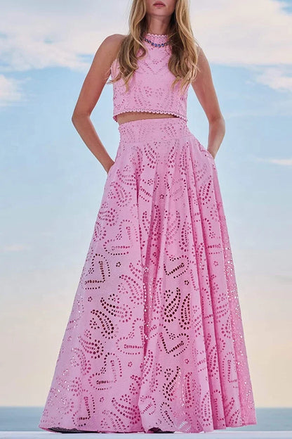 Sunset Bloom Eyelet Two-Piece Maxi Set