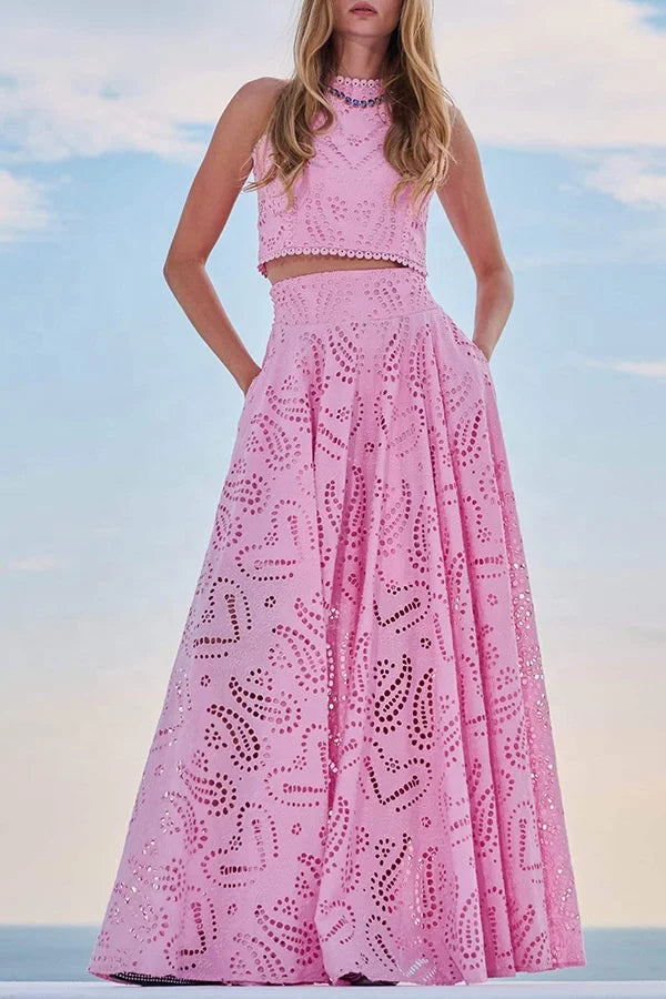 Sunset Bloom Eyelet Two-Piece Maxi Set