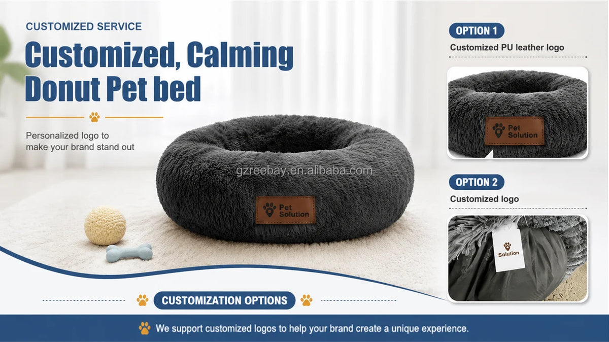 Nice Quality Drop Shipping Cute Animal Fluffy Dog Bed Premium Plush Donut Calming Bed for Pet