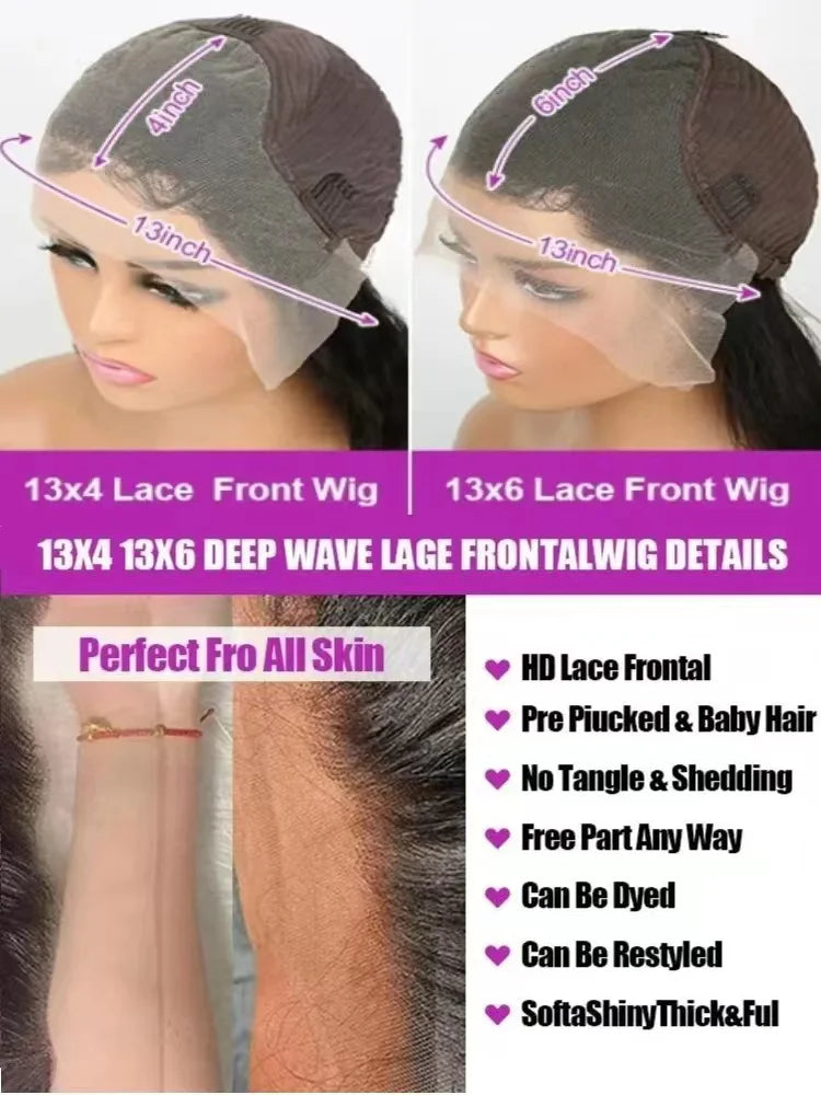 40 42 Inch Loose Deep Wave Frontal Wigs 250% 13x4 13x6 HD Lace Frontal Wigs For Women Remy Loose Deep Curly Human Hair Wigs