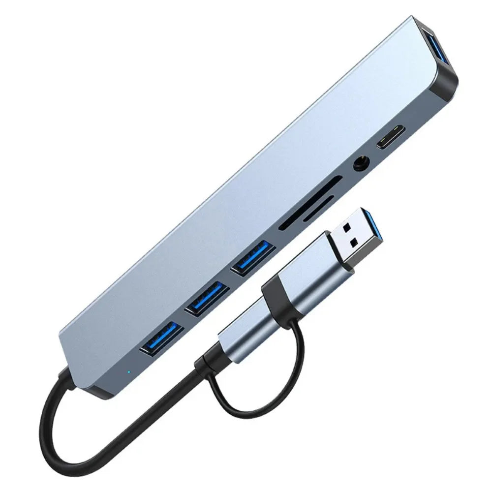 8 in 2 Type C USB HUB Docking Station with 3.5mm Audio Jack for Micro SD Card Reader MacBook Laptop Tablet Phone Disk Converter