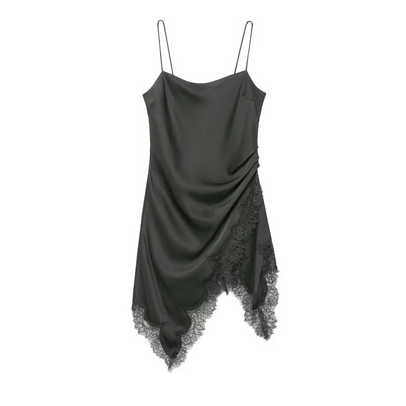 Women Lace Sling Strapless Dress Female Fashion Summer Asymmetric Satin Mini Dresses Chic Lady Evening Dress