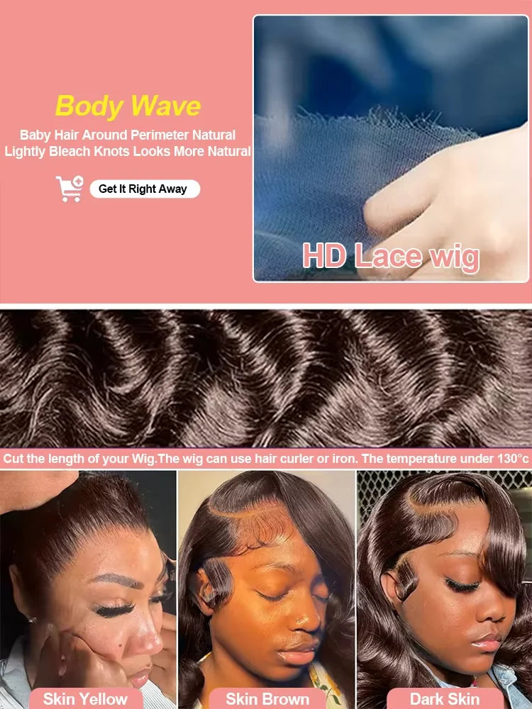 Chocolate Brown Body Wave 13x4 HD Lace Front Human Hair Wigs Pre Plucked Peruvian Glueless Lace Frontal Closure Wigs For Women