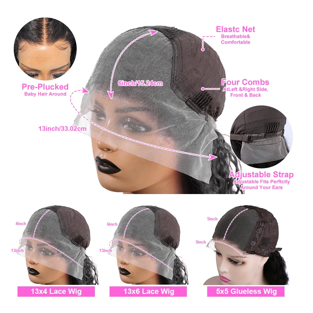Brazilian 100% Human Hair Wigs 4x4 Glueless Put on and Go Wig 40 Inch 13x4 HD Transparent Bone Straight Lace Frontal Wigs 13x4 Pre Plucked Human Hair Wigs 250 Density for Women