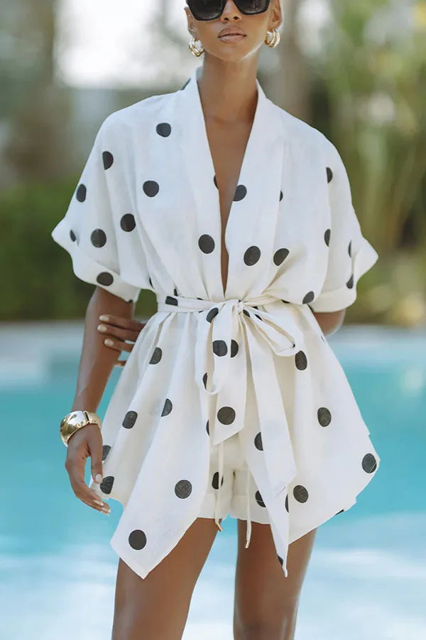 2026 Casual Women's Matching Sets 2 Pieces Set For Woman Two Piece Outfit Simple Style Home Clothing Polka Dots Printed Vacation