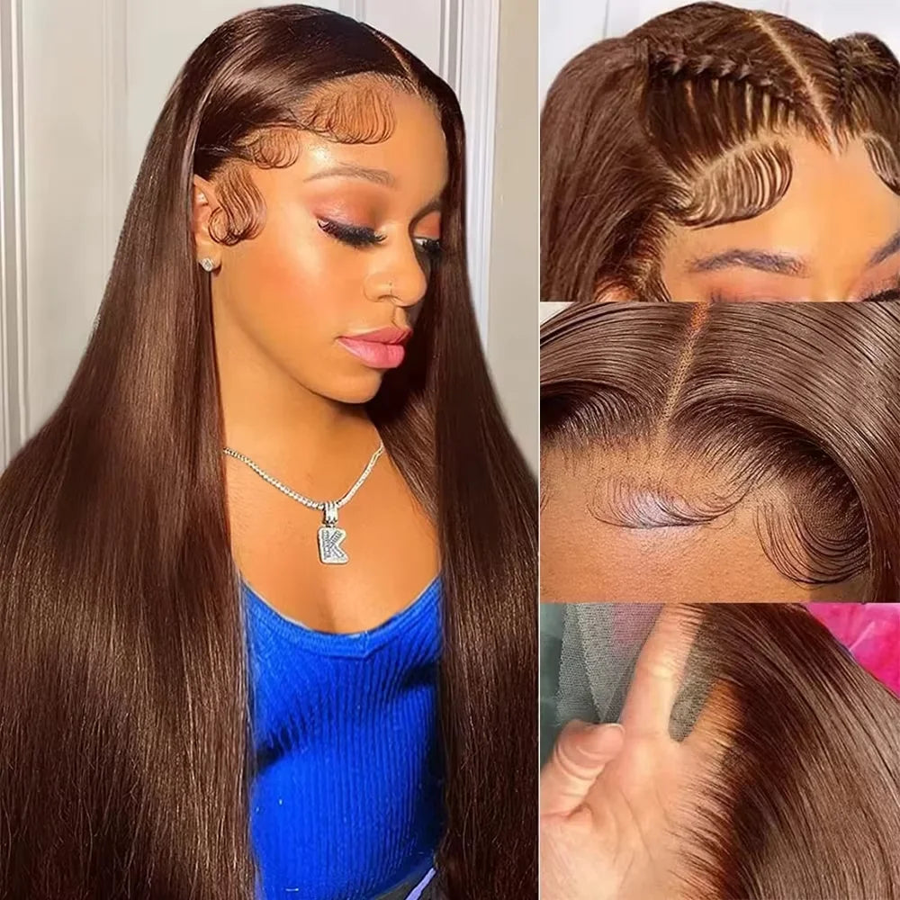 Chocolate Brown Wig Straight 13x6 HD Lace Frontal Wigs Human Hair 4# Brazilian 13x4 HD Lace Front Human Hair Wigs For Women
