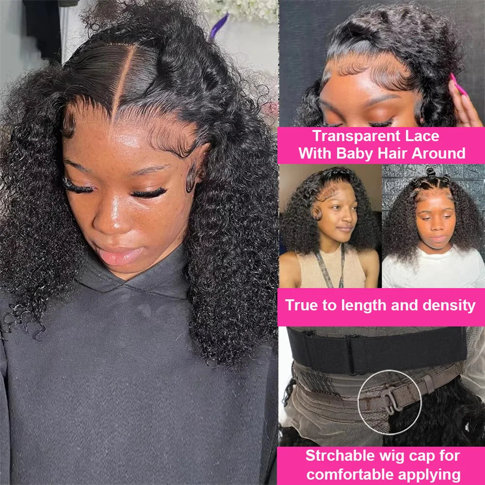 13x4 Lace Closure Wig 100% Human Hair Wig Deep Curly Wig Jerry Curly Short Bob Wig With Baby Hair Deep Wave Double Draw Wig For Black Women