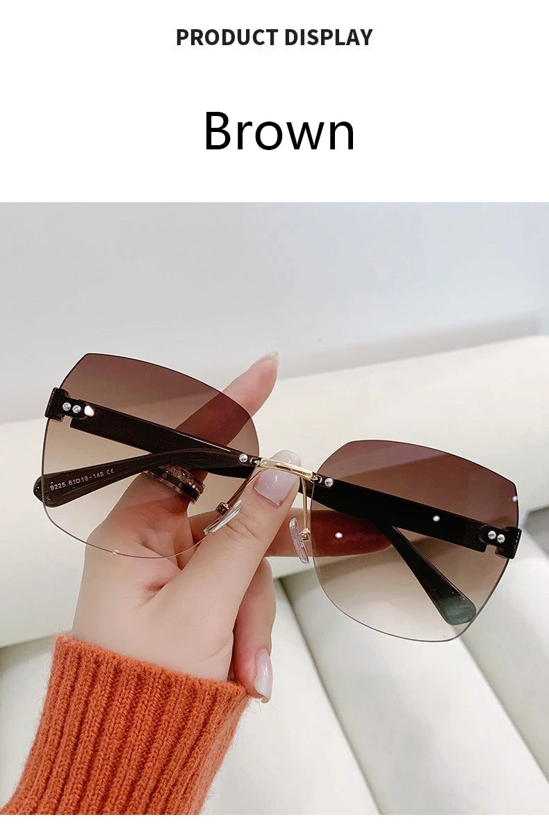 Women's Irregular Frameless Sunglasses; Daily Korean Fashion Multi-sided Polygon Driving Sun Glasses For Sun Protection 9225