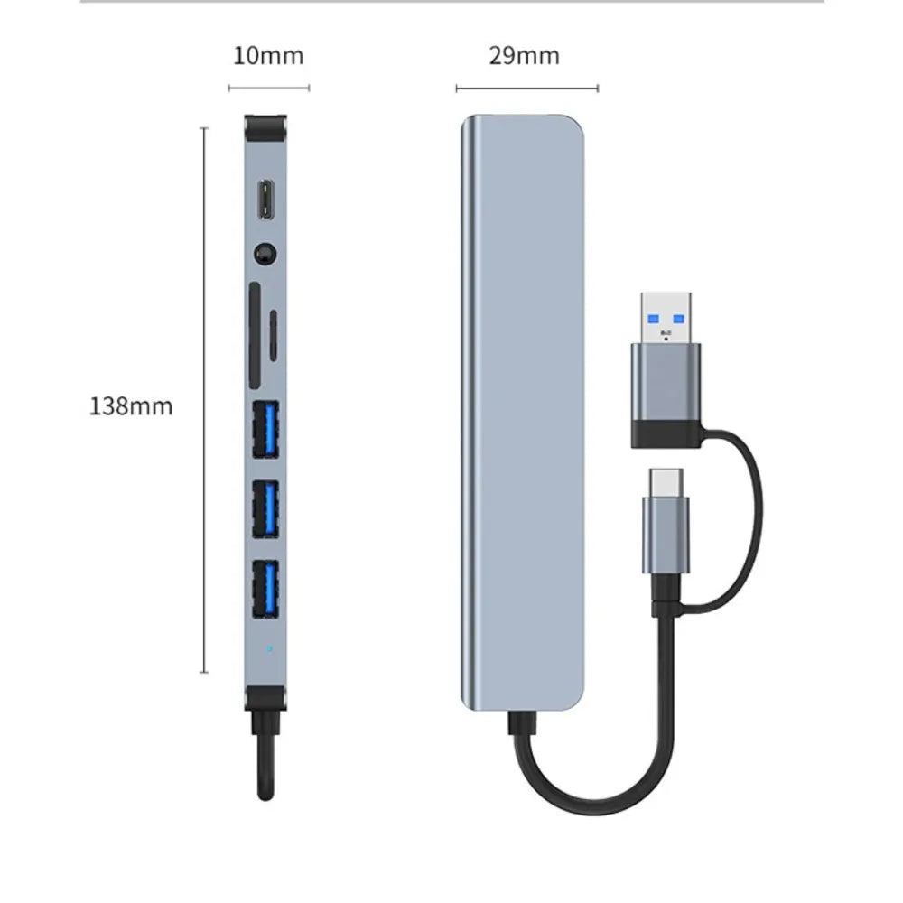 8 in 2 Type C USB HUB Docking Station with 3.5mm Audio Jack for Micro SD Card Reader MacBook Laptop Tablet Phone Disk Converter
