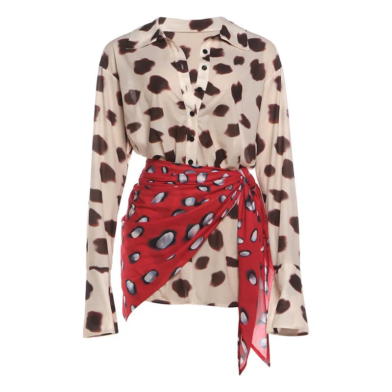 Sexy Printed With Detachable Scarf Women's Shirt Dress Lapel Collar Full Sleeve Button Mini Dresses 2026 Summer Chic Female Robe