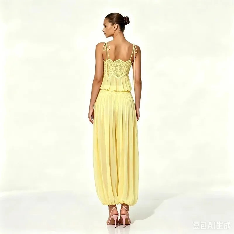 Women's Floral Lace Sheer Tiered Skirt Set 2026 Summer Spaghetti Strap Ruffle Crop Top High Waist Maxi Beach 2 Piece Dress