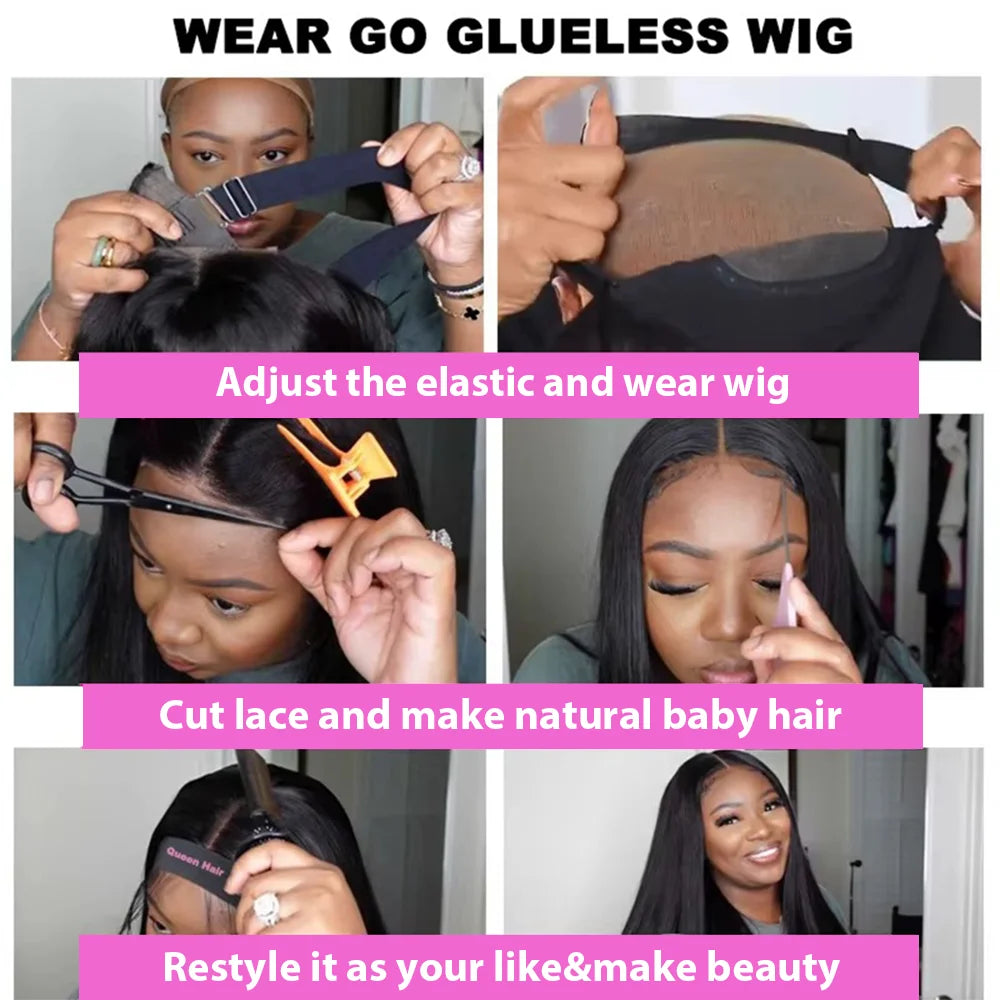 Brazilian 100% Human Hair Wigs 4x4 Glueless Put on and Go Wig 40 Inch 13x4 HD Transparent Bone Straight Lace Frontal Wigs 13x4 Pre Plucked Human Hair Wigs 250 Density for Women