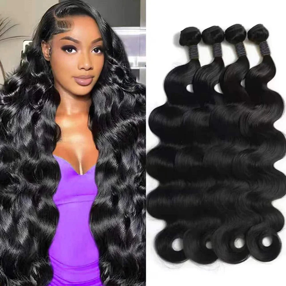 30 36 38 40 Inch Body Loose Wave Raw  3 4 Bundles Indian Unprocessed Human Hair Wavys Double Drawn Virgin Bundles Weave Extension