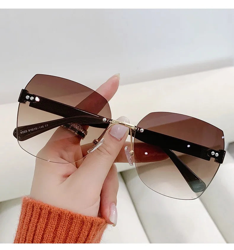 Women's Irregular Frameless Sunglasses; Daily Korean Fashion Multi-sided Polygon Driving Sun Glasses For Sun Protection 9225