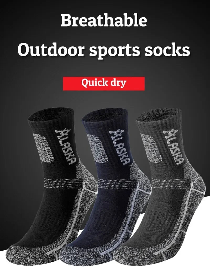 2 Pairs Winter Thermal Men Sports Socks Outdoor Warm Cycling Running Hiking Skiing Breathable Professional Crew Socks