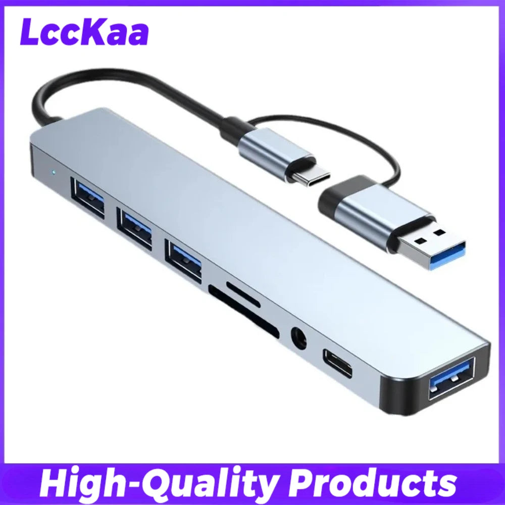 8 in 2 Type C USB HUB Docking Station with 3.5mm Audio Jack for Micro SD Card Reader MacBook Laptop Tablet Phone Disk Converter