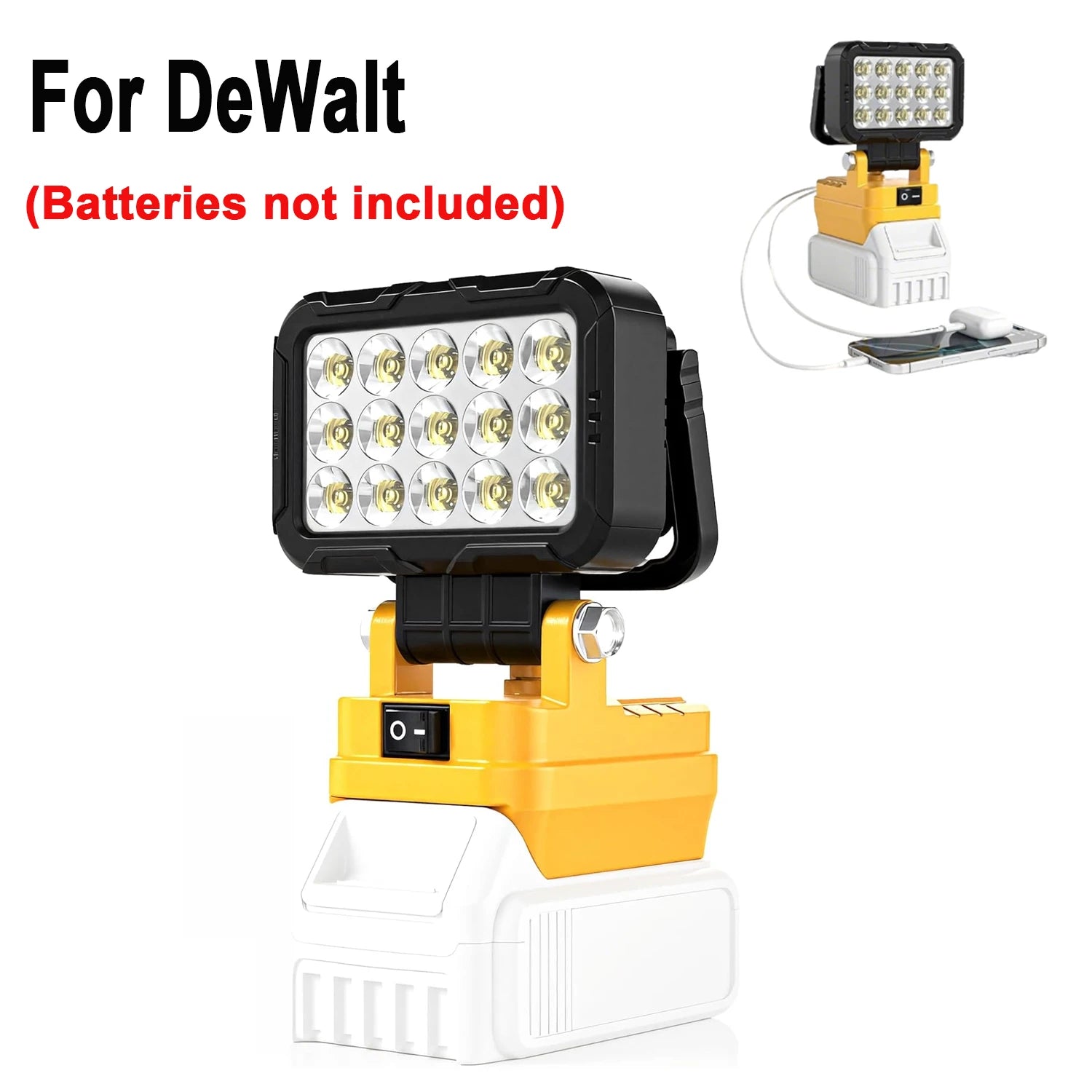 LED Work Light for Dewalt 18V 40W 6000LM, 2 USB Ports, 145° Adjustable Cordless Flood Light (Battery NOT Included)