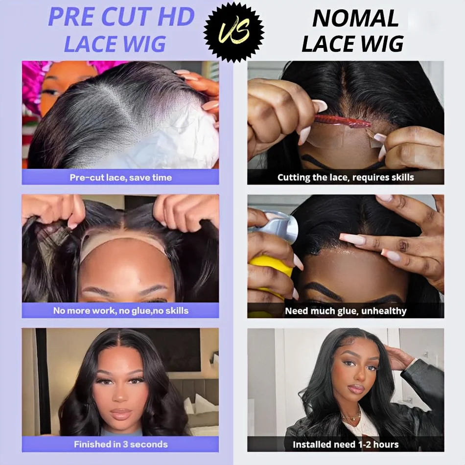 210 Density Glueless Wigs Human Hair Body Wave Lace Front Wigs Human Hair Pre Plucked 4x4 HD Lace Frontal Wigs