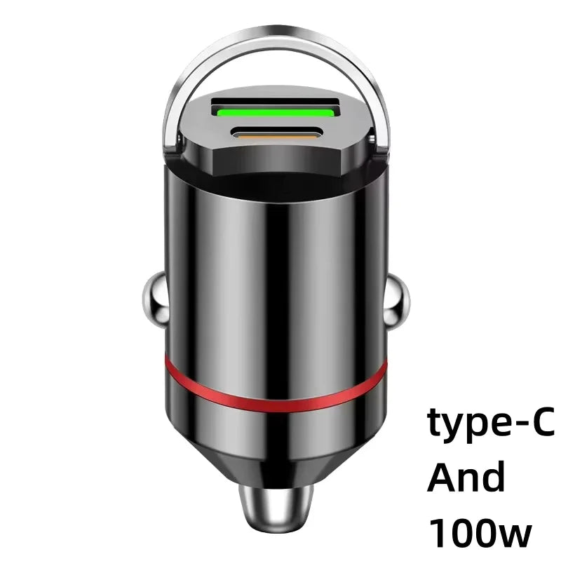 2026Car 200W Dual Port Mini USB Charger Ultra Fast Charging Cigarette Lighter Socket 12-24V Aluminum Cell Phone Charging Adapter