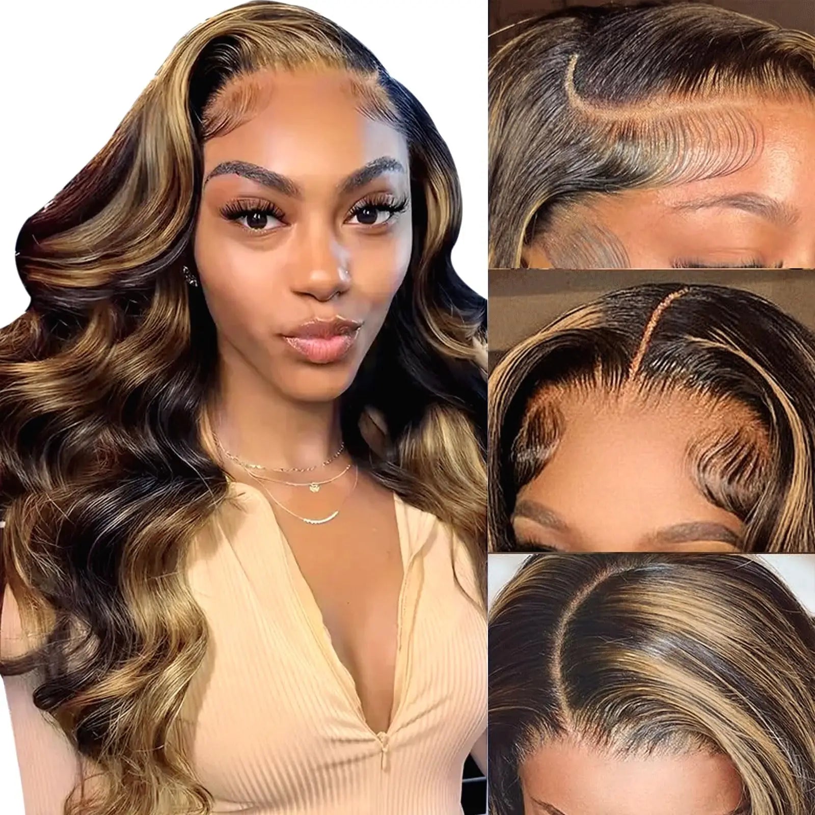 Ombre Highlight 13X6 Body Wave Lace Front Wigs Human Hair 1B/30 Brown Colored HD Transparent Lace Frontal Wigs Pre Plucked 180% Density 30 Inch Balayage Glueless Wig for Women